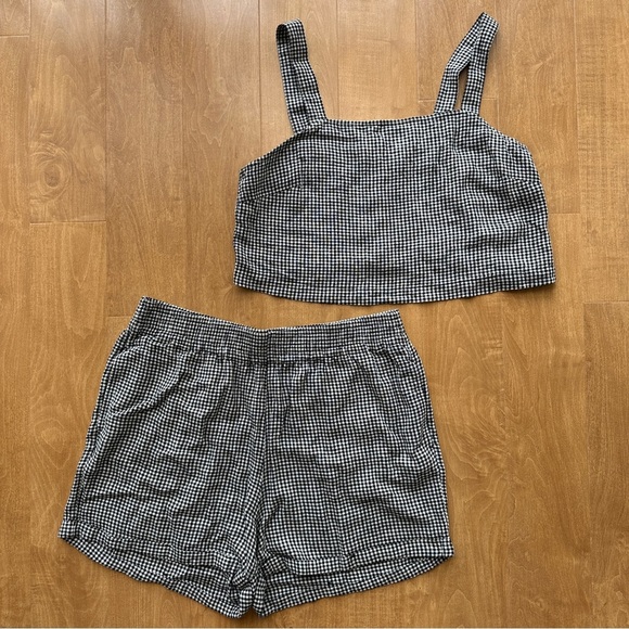 United By Blue Linen Pull-On Short and Cropped Tank Set, Black/White Gingham, L - Picture 2 of 16